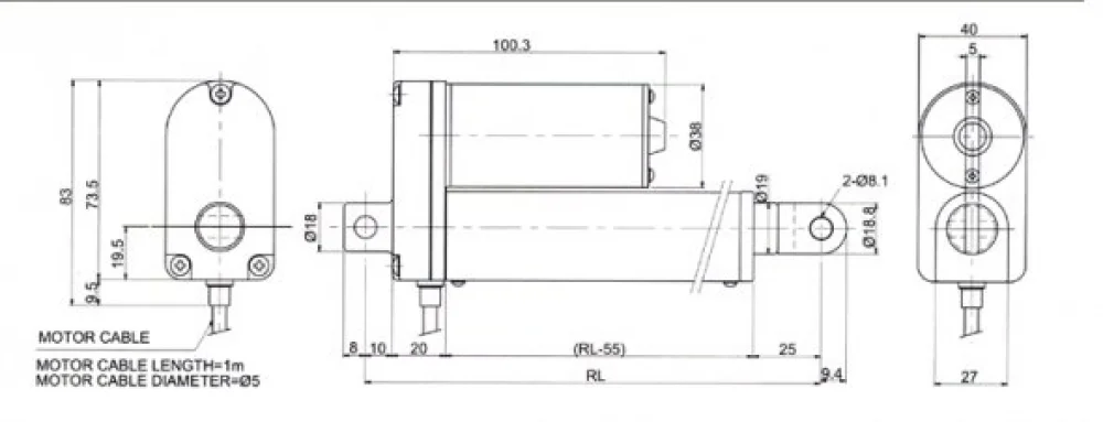 Desenho técnico do motor atuador incremental AG01 - Grunn do Brasil